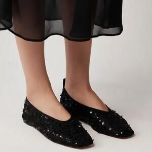 J.Crew Quinn Sequin Embellished Mesh Ballet Flats Black Size 7.5